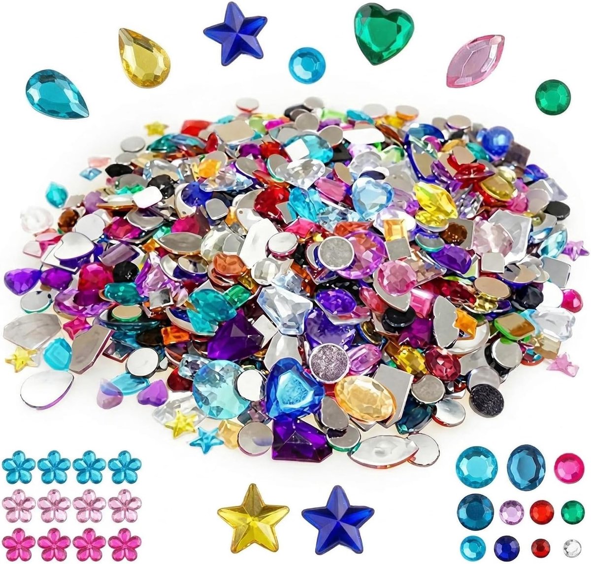 1200 stuks kleurrijke acrylstrass-stenen, kunststenen, gemengde kleuren, voor knutselen, feesten, evenementen, piratenschat