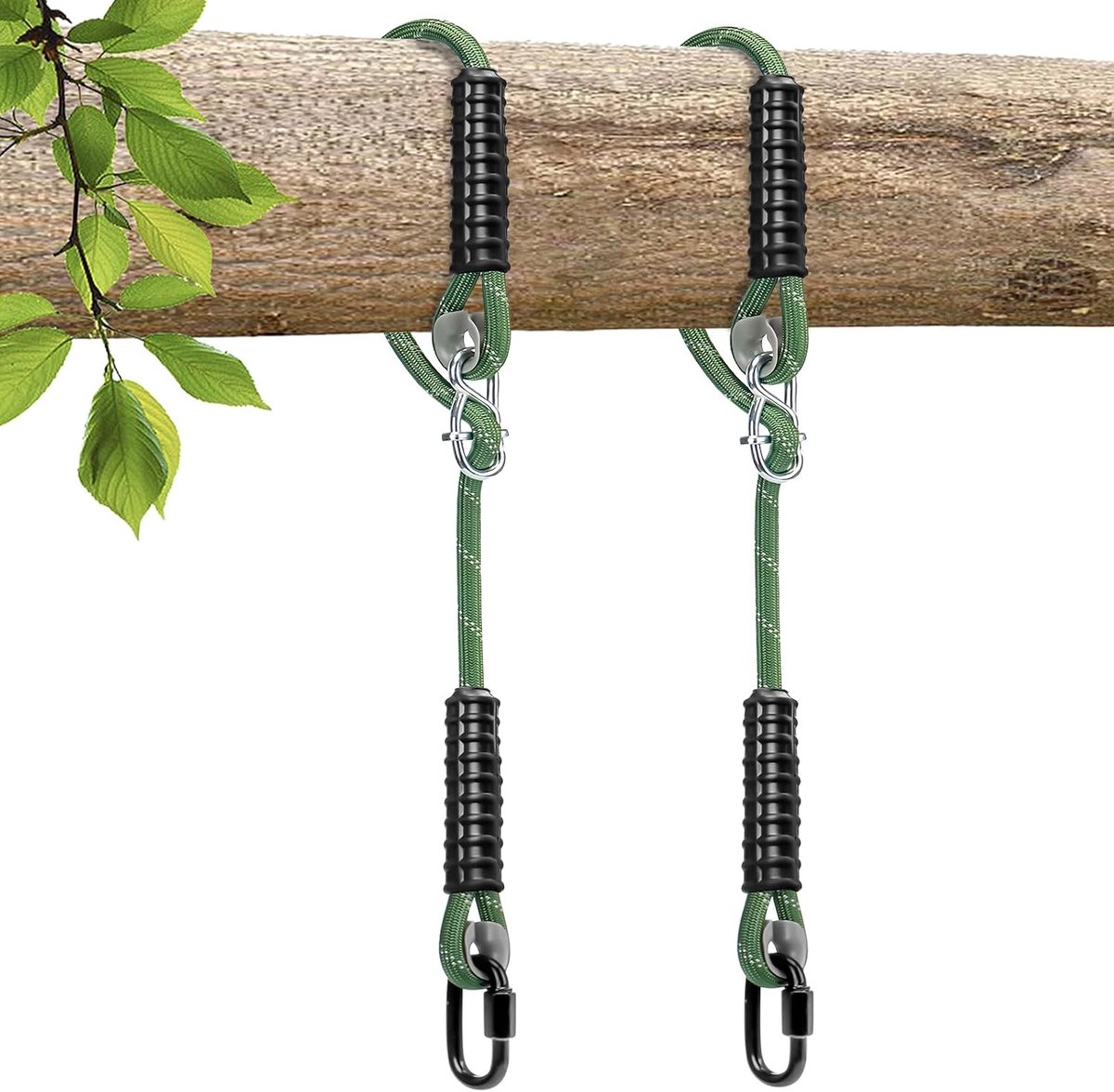 Duty boomschommel touwen hangmat, hangende riemen, verstelbaar uitschuifbaar voor outdoor schommels hangmat speelplaats set accessoires, 2,2 m (87 in) van 2, groen