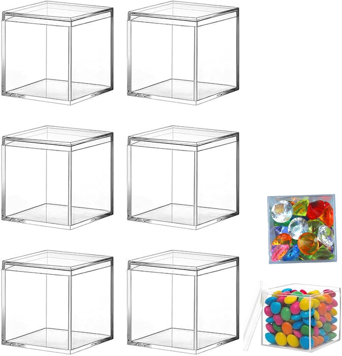 6 stuks transparante acryl doos, acryl kunststof doos, acryldoos met deksel, geschikt voor kleine sieraden, snacks, snoep enz