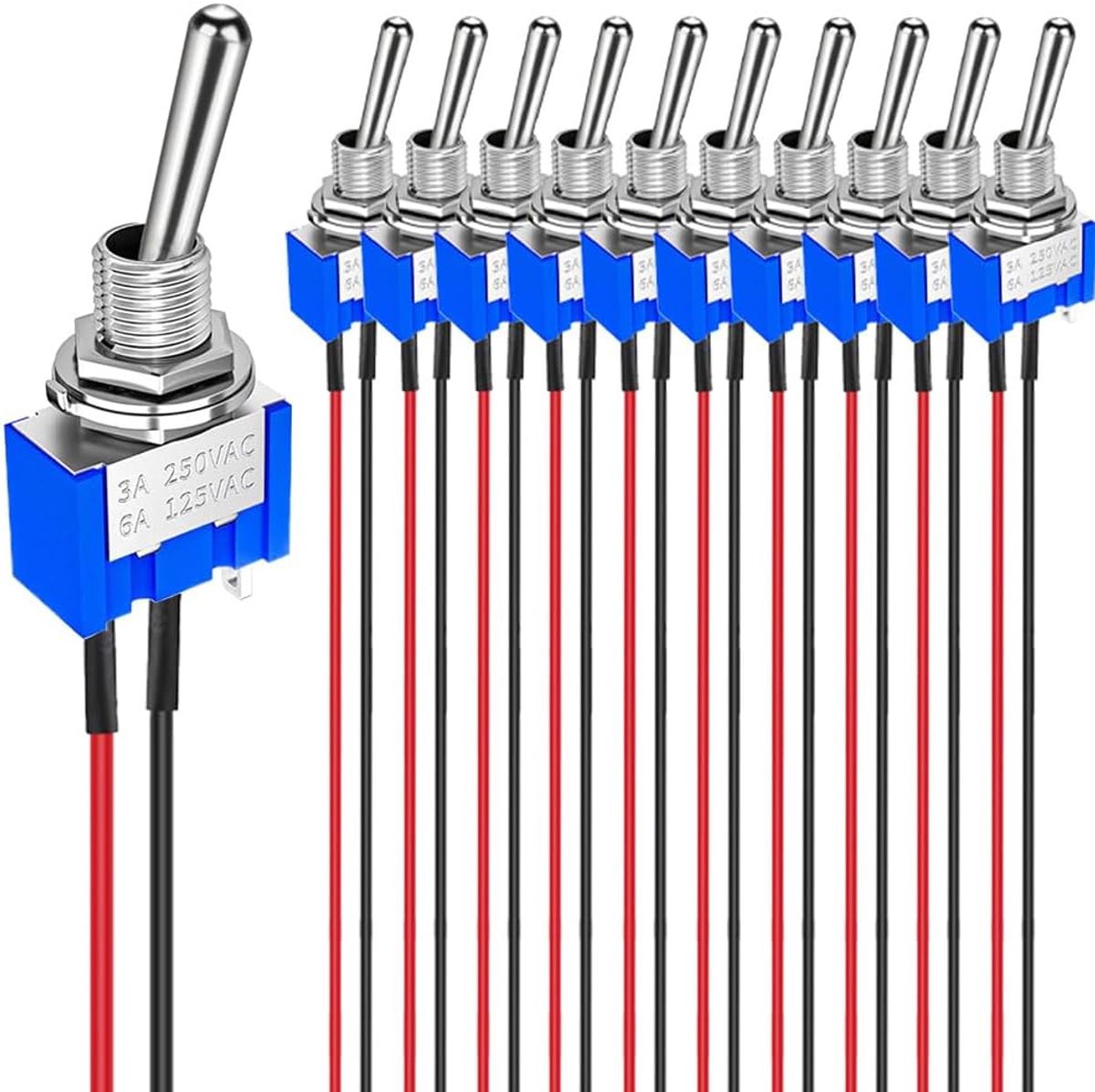 10 stks 6A/125V 3A/250V ON/Off voorbedraad Miniatuur Tuimelschakelaar 2 Terminals 2 Positie SPST Tuimelschakelaar MTS-101