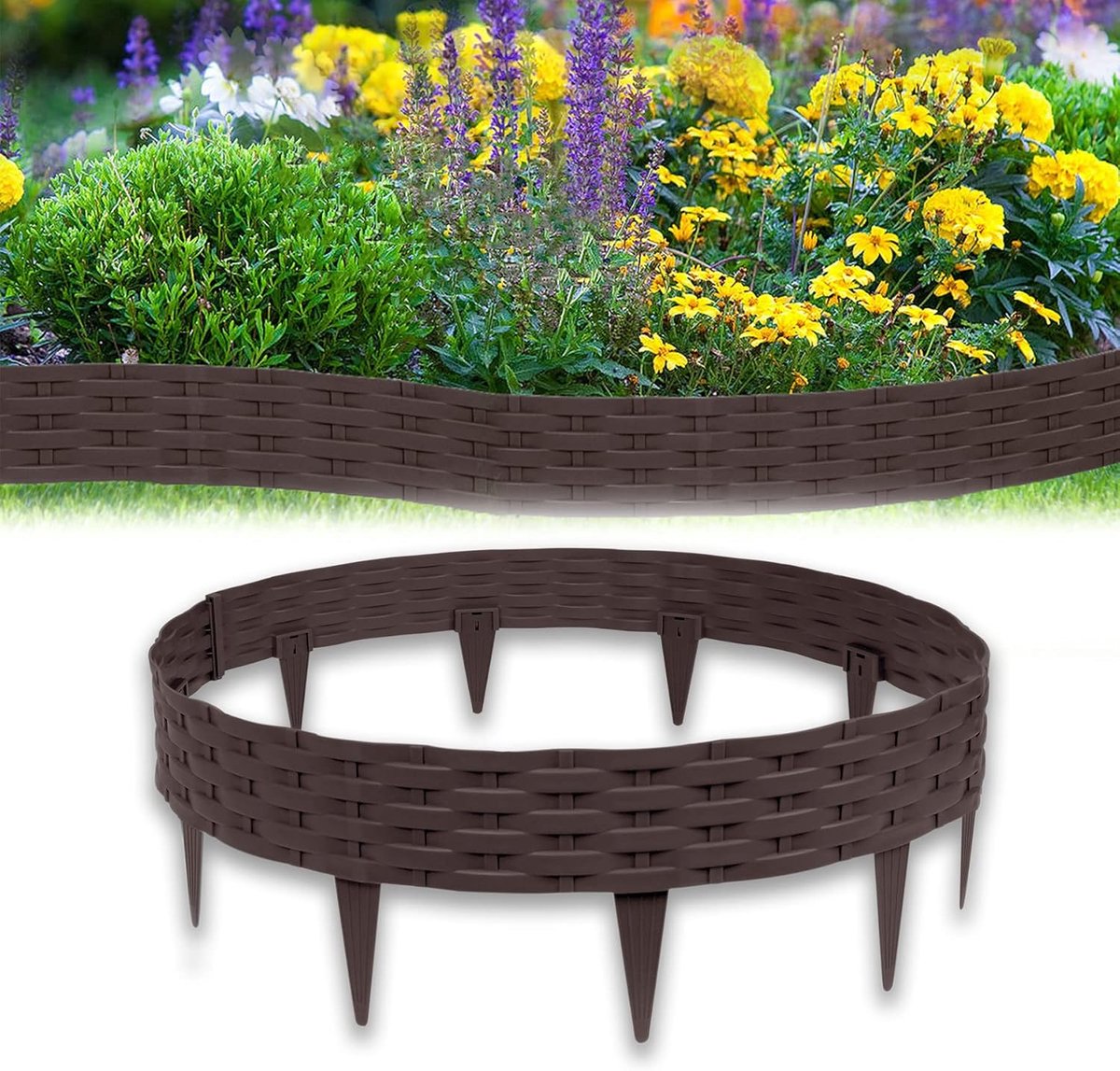 Rotan Buitenkant Bedranden Borderrand Graszoden Set Tuinafboording 100cm Bedranden Plastic Gazonranden Plastic Gazon Border Omheining Tuinrand Gazonrand (35m=35 Stuks, Bruin)