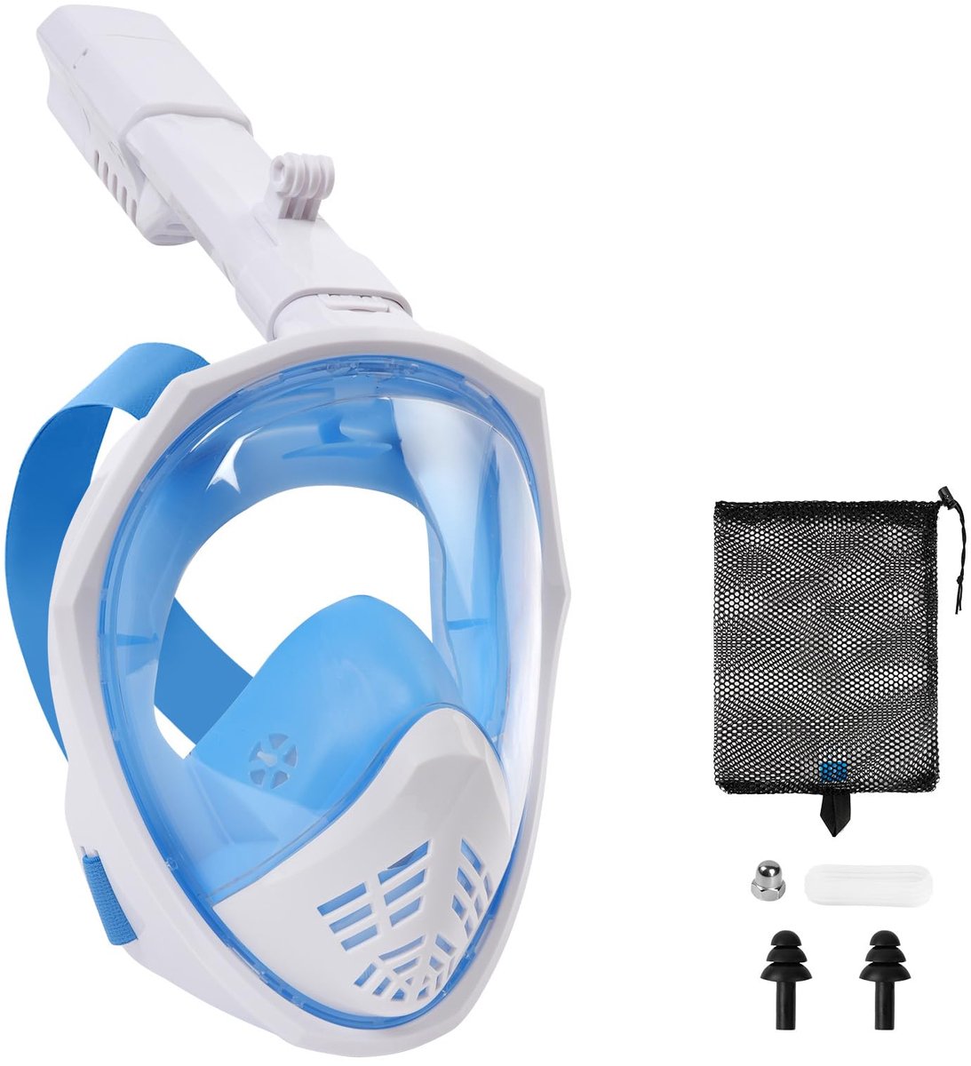 Snorkelmasker volledig gezicht L/XL - blauw - 180° panoramisch - anti-condens - SnelShoppen