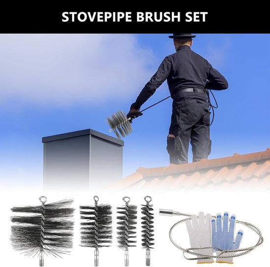 Set van 6 stuks schoorsteenbuisborstel 30mm 50mm 80mm 150mm schoorsteenveger borstel verwarmingsketelborstel ketelborstel haardbuis reinigingsborstel schoorsteenbezem met 1m buigbare duwstang — afbeelding 4