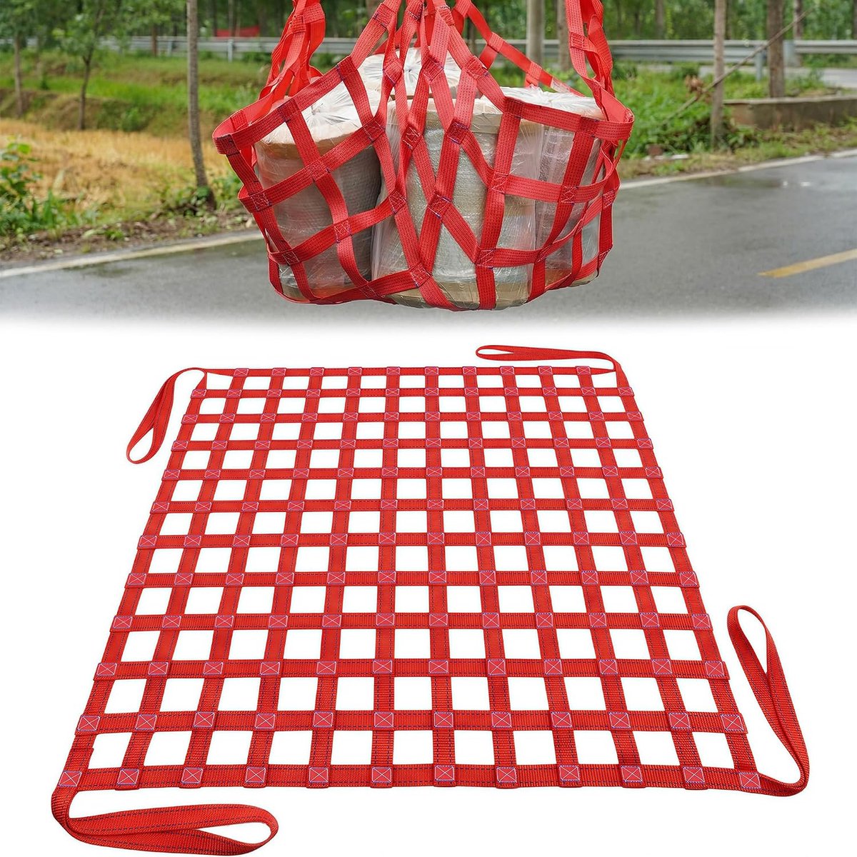 1 x 1 m lading, hangend net: industrieel hefnet, 300 kg draagvermogen, polyester riem voor magazijn, haven, bouwplaats voor logistieke medewerkers en monteurs