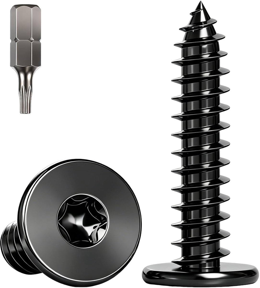 Houtschroeven, Zwart, Platkop, Torx-schroeven | Zelfsnijdende,Platkopschroeven van Roestvrij Staal 304 A2 V2A,met Torx-bit,voor Meubelmontage, Kasten, Planken