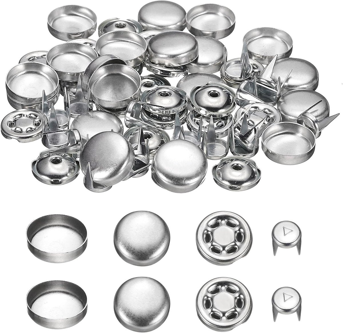 20 stuks Baseball Cap Knoppen, 15 mm / 0,59 inch Aluminium Hoed Drukknop Vervangkap Top Cover Knopen voor DIY Naaien Hoed Kleding Productie Accessoires, Zilver