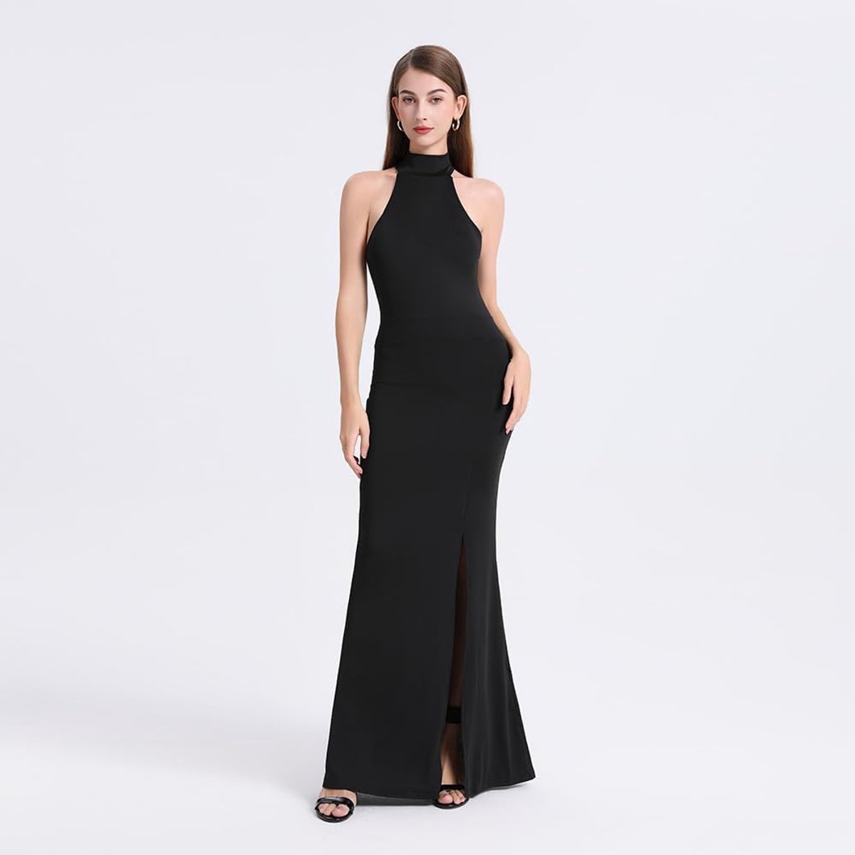 jurk voor dames, mouwloos, slim fit, zomerjurk, ronde hals, micro, fishtail, maxi-jurken, mode, clubfeest, zwarte jurken