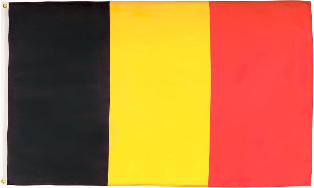 Vlag België 250x150 cm Vlag Belgisch Polyester 100D 2 Ringen | Binnen en buiten decoratieve vlag dubbel gestikte naden en verstevigde randen met metalen ogen 100D polyester