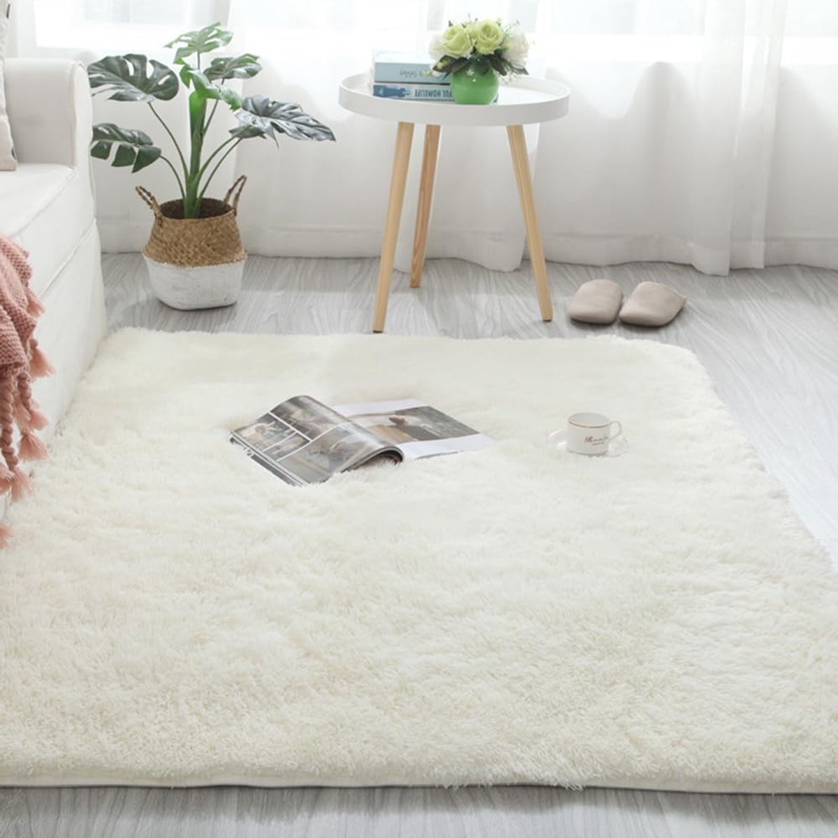 Tapijt modern hoogpolig - off white - fluweelzacht - niet-slip en wasbaar - ShopVlot