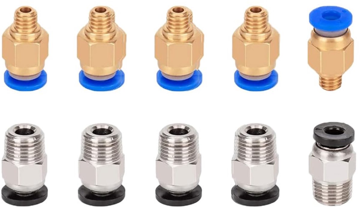3D Printer Connector Kit 10-delig - PC4-M6 en PC4-M10 - Hoogwaardige materialen - Voor betrouwbare verbindingen - ShopVlot