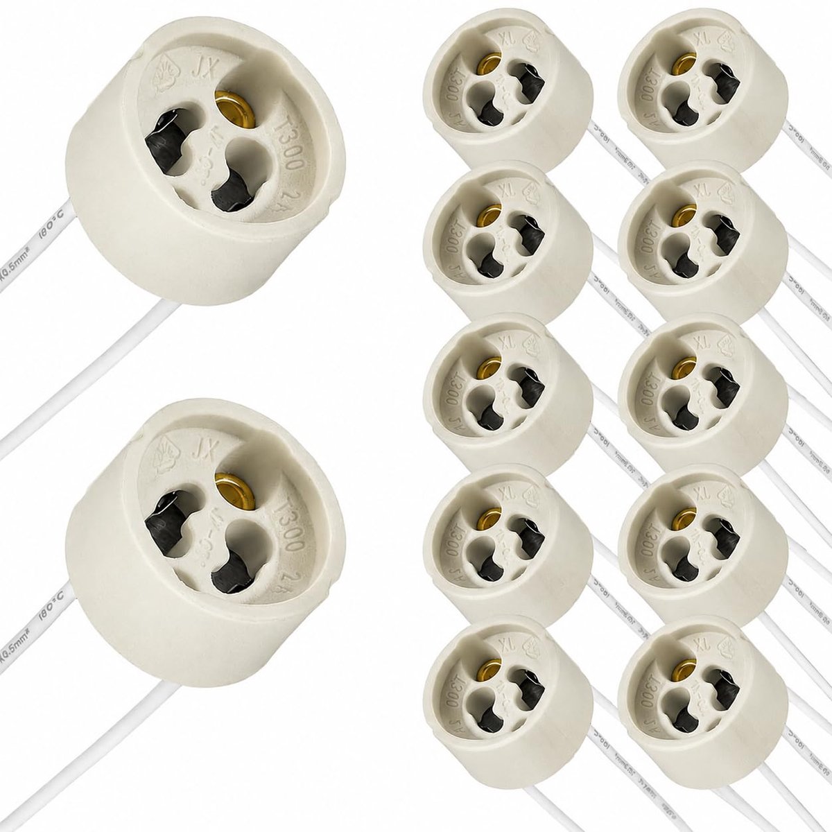 GU10-fitting met kabel 12 stuks - keramische lamphouder 13,7 cm - hittebestendig tot 250 °C - ShopVlot