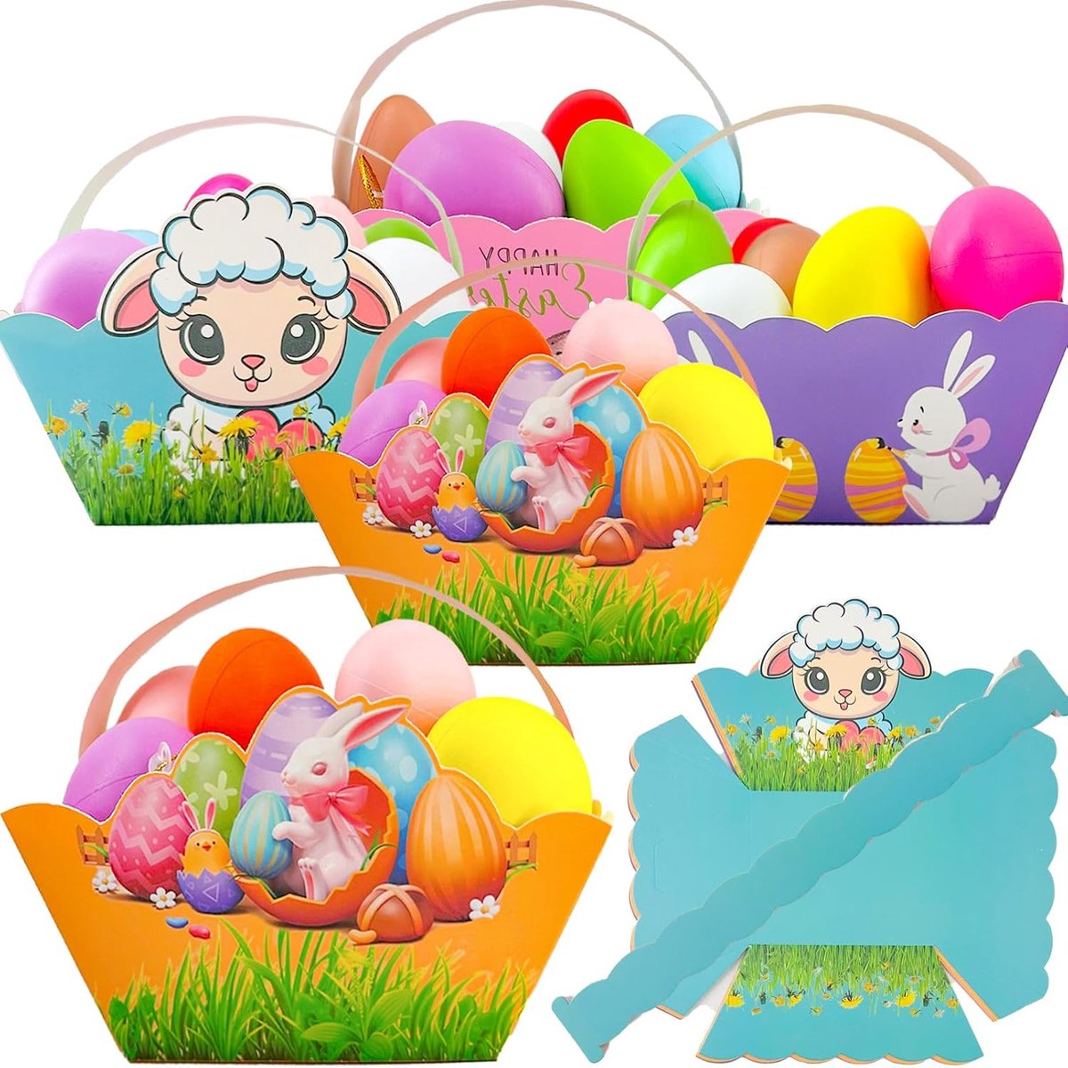Paasmanden voor kinderen - 12 stuks - papier met handvatten - perfect voor paaseieren - ShopVlot