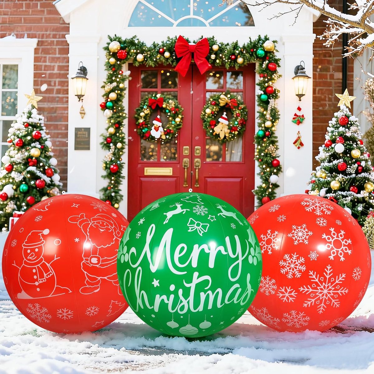 Opblaasbare kerstballonnen 81 cm - kleurrijke decoratie - winterse sfeer - perfect voor buiten - ShopVlot