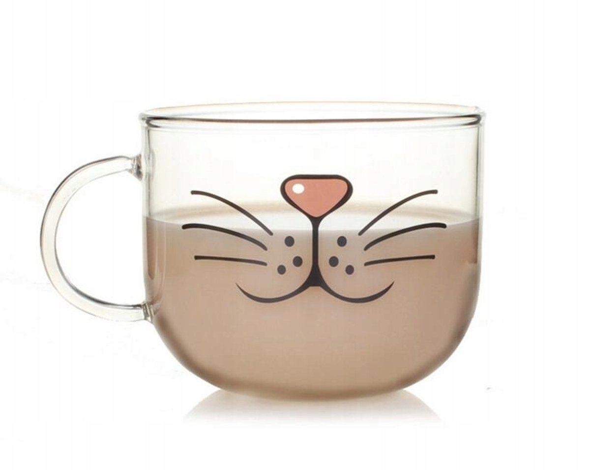 Merkloos Grote Kattenmok 540ml - Stijlvol Glas voor Koffie & Thee