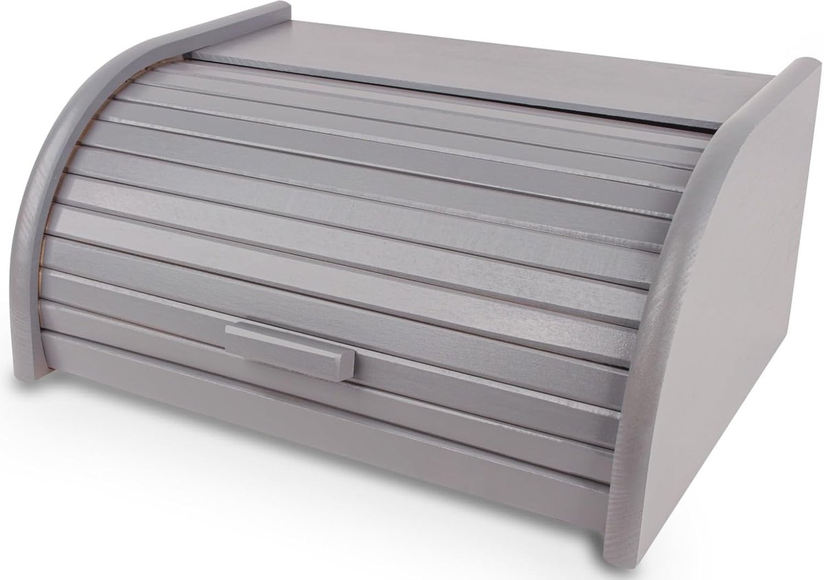 Broodtrommel klein 16x31x26 cm - grijs beukenhout - blind openingsmechanisme - ruimtebesparend - ShopVlot
