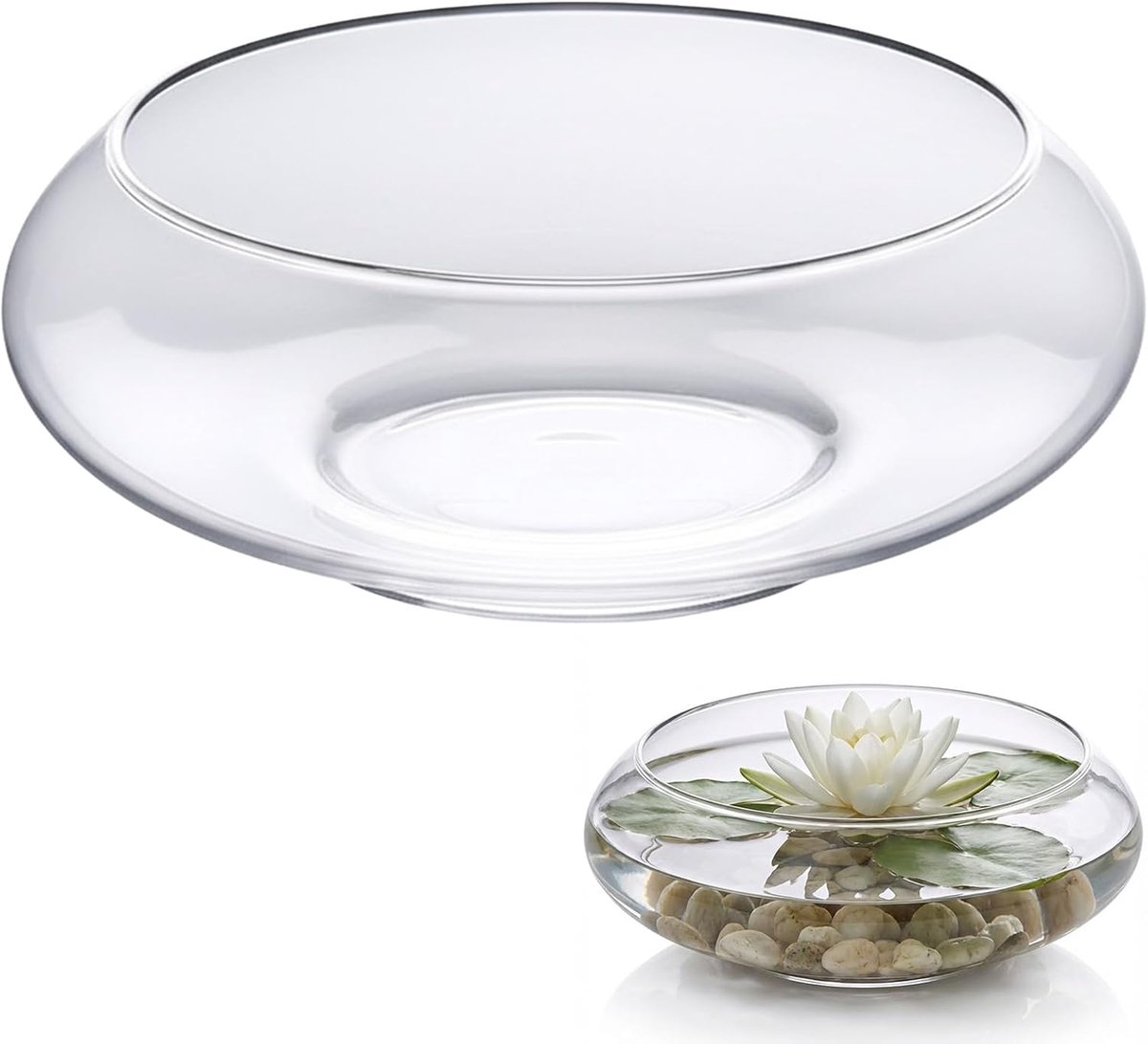 Glazen waterlelies schaal 15cm - ronde lotus bloem vaas - strak design - ideaal voor planten of decoratie - ShopVlot
