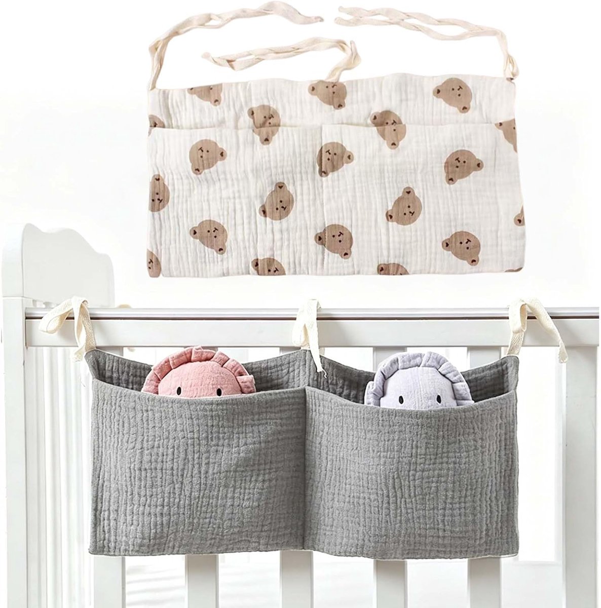Organizer voor het bed - 100% katoen voor wieg - ademend en huidvriendelijk - ideaal voor babyspullen - ShopVlot