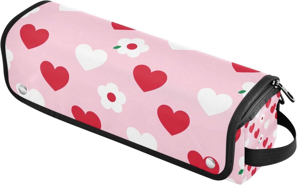 Organizer Haargereedschap - Reistas Krultang - Styling Beschermen - Hittebestendige Mat - 37 cm - Roze Rood Hart
