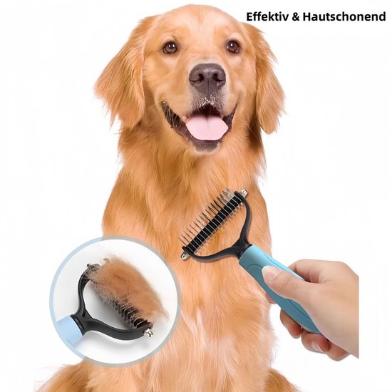 haarborstel voor honden en katten, dubbelzijdige ontwarringskam met veiligheidsmessen, antislip handgreep en hygiënische reiniging — afbeelding 4