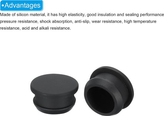 Siliconen snap-in-vergrendelingsgatstoppers, rubberen afdichting, plat type, ronde plaat voor waterdichte afdichtstop, 21 mm diameter, zwart, verpakking van 10 stuks — afbeelding 5