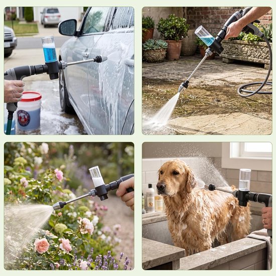 Jet hogedrukpistool, Powerjet water met instelbare sproeiers - Handreinigingsapparaat met schuimreservoir, 3 sproeimodi, voor tuinslang, autowassen, terras — afbeelding 2
