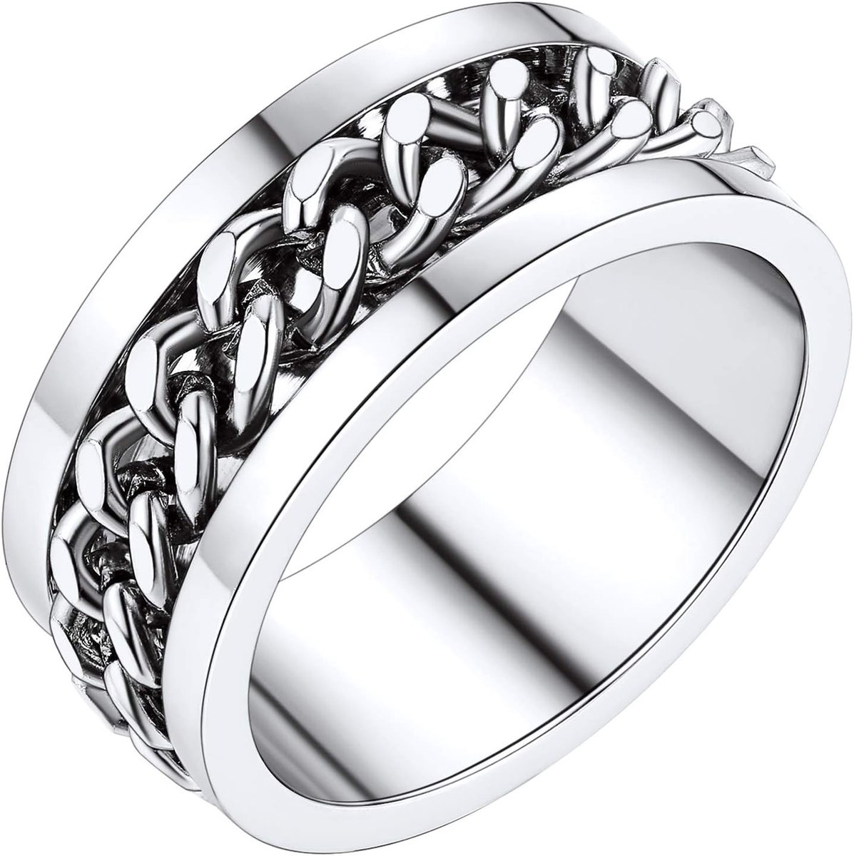 Kan aangepaste, Mens Cool Spinner Ring Cubaanse Link Ring, Eboy Egirl mode, roestvrij staal/18K verguld/zwart (verzendt geschenkdoos)