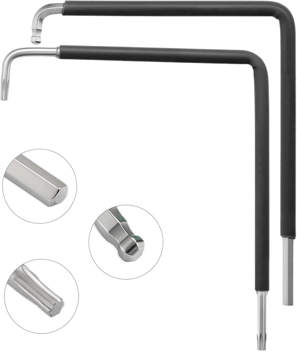 Set van 3 moersleutels: Torx T15, zeskant 4 mm en kogelkop 4 mm, professionele inbussleutel voor het onderhoud van raamkozijnen en deuren van PVC/aluminium