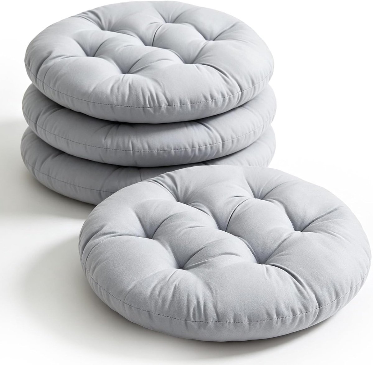 Set van 4 ronde stoelkussens, 40 cm, comfortabel zitkussen, gevuld zitkussen, rond vloerkussen, stoelkussen, voor binnen, buiten, keuken, woonkamer, studeerkamer, tuin, eetkamer (lichtgrijs)