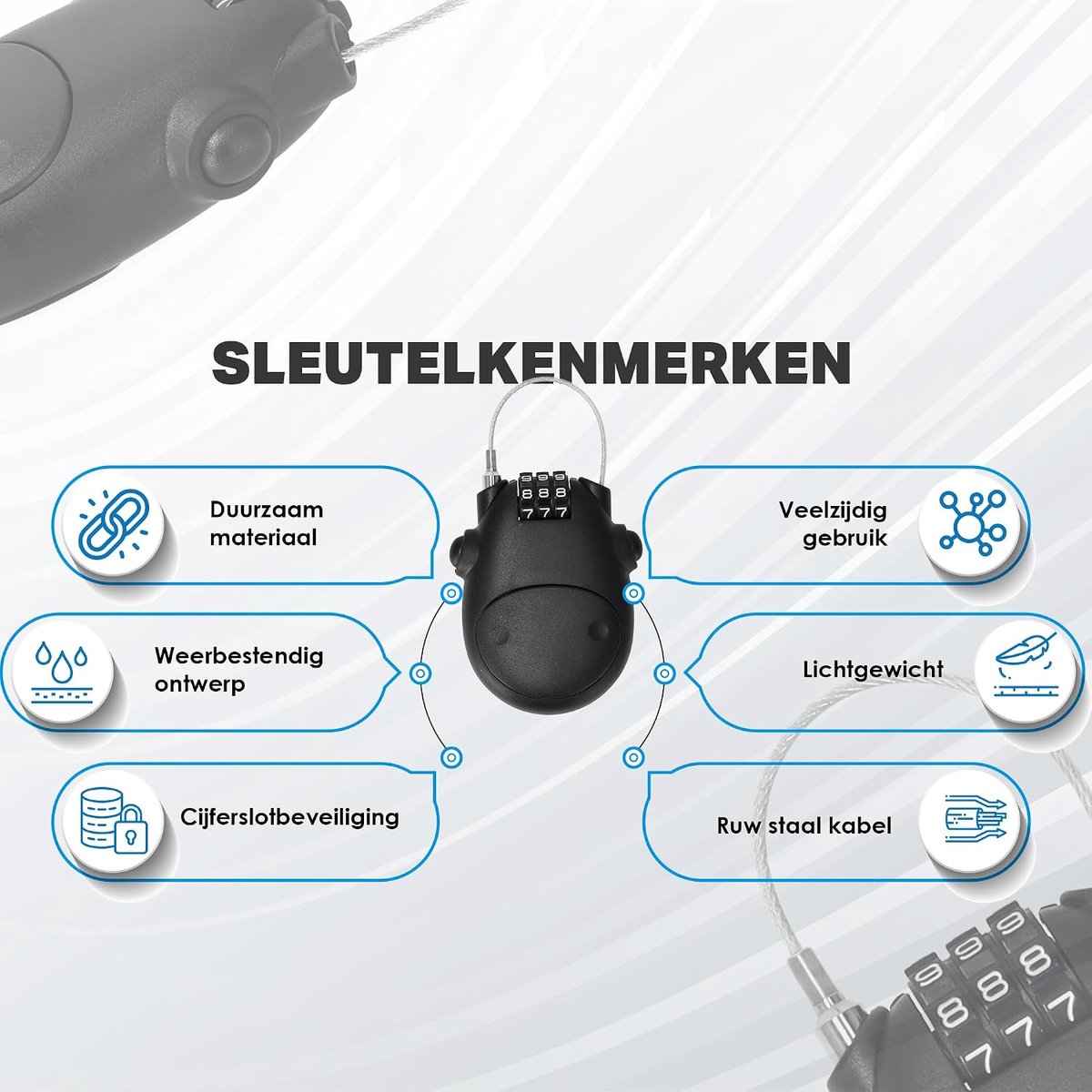 Ski slot set 5 stuks - Combinatieslot met 3 cijfers - Lichtgewicht kunststof - Veilig op reis - SnelShoppen