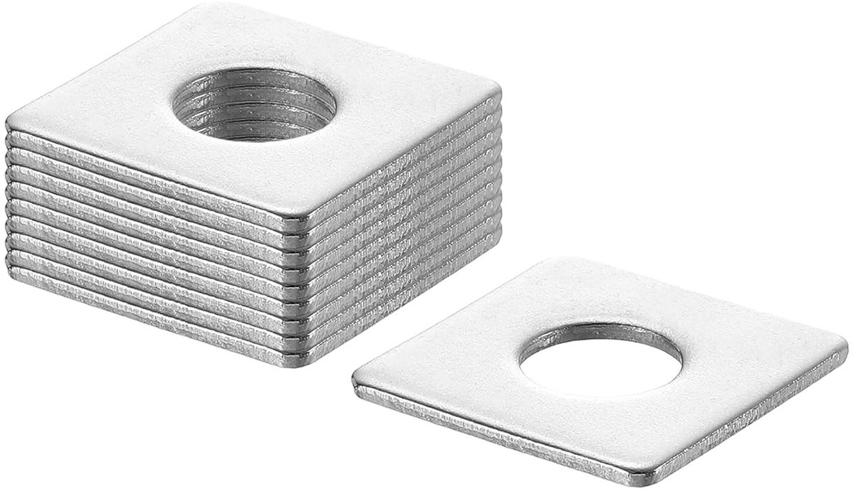 Vierkante sluitringen M12 x 30 x 30 x 2 mm, 201 roestvrij stalen afdichtringen, zilver/wit, vierkante sluitringen, platte sluitringen voor schroeven, moeren, schroefdraadstang