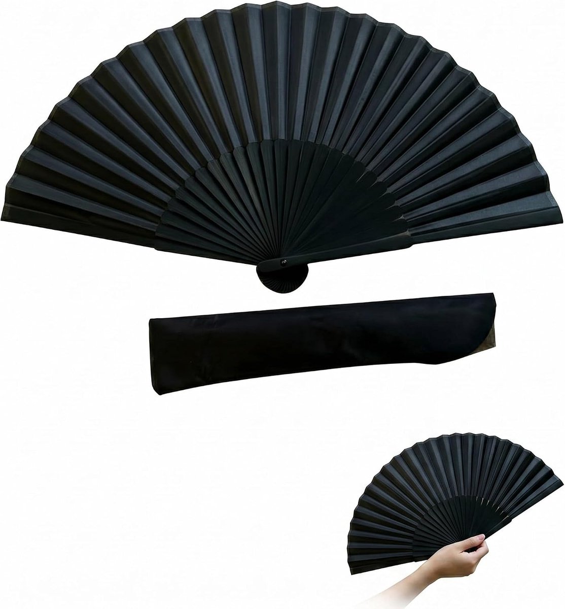 Waaier, zwart, 1 eenheid met beschermhoes, klassieke draagbare ventilator, geluidsarm thermomanagement en minimalistische esthetiek voor reizen en feestdagen