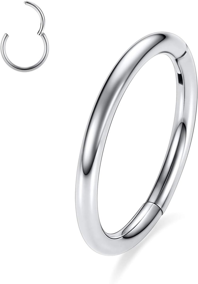 G23 Titanium Hinged Neusring Hoop 20G 18G 16G 14G 12G 10G Naadloze piercingringen voor neusschotel kraakbeen helix tragus conch rook, daith lobe diameter 6 mm tot 14 mm, Titanium