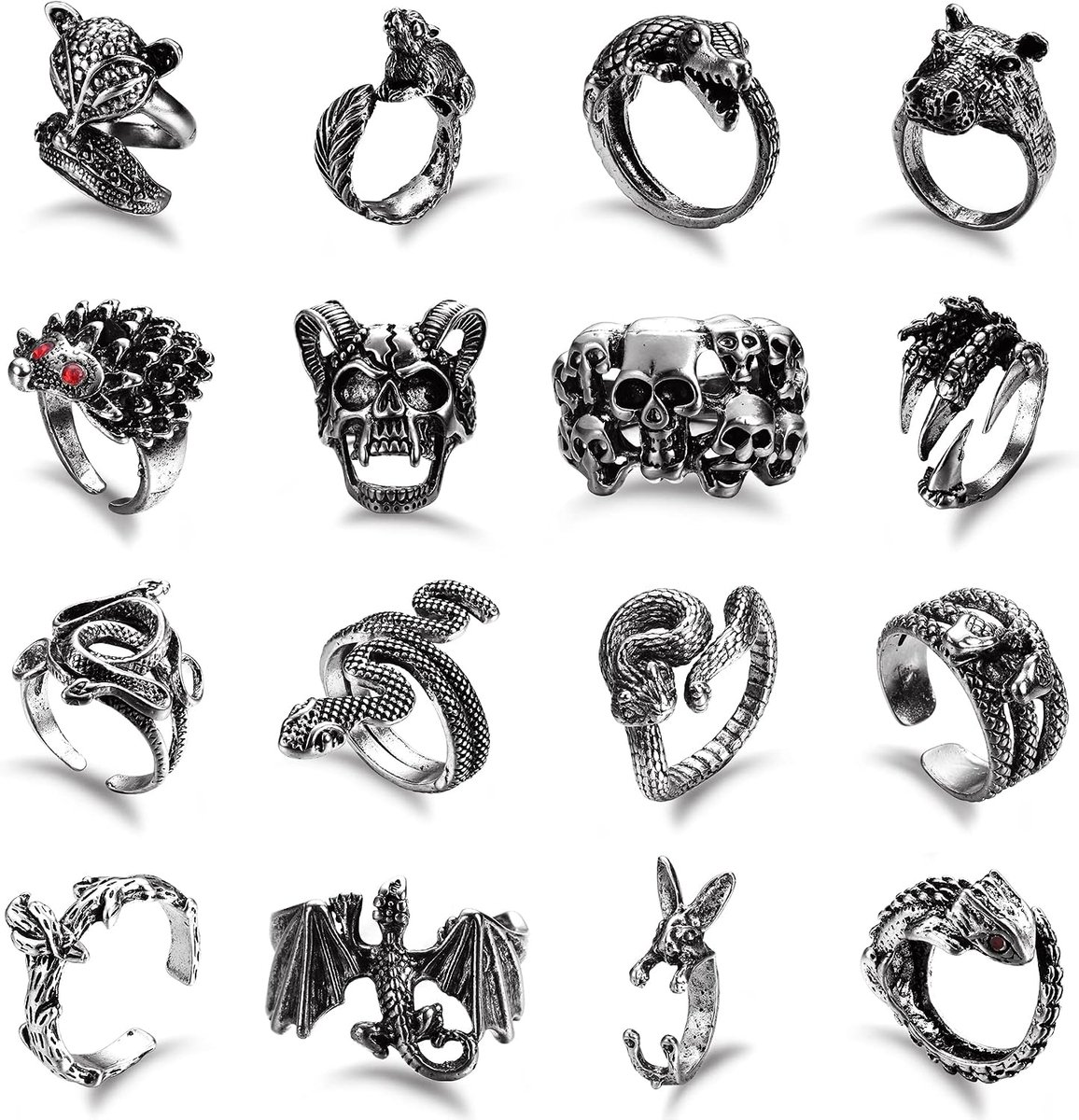 Ringen Set Voor Mannen Vrouwen Kikker Slang Vlinder Spider Eye Dier Ring Verstelbare Cool Gothic Statement Stapelen Ringen Y2K Accessoires