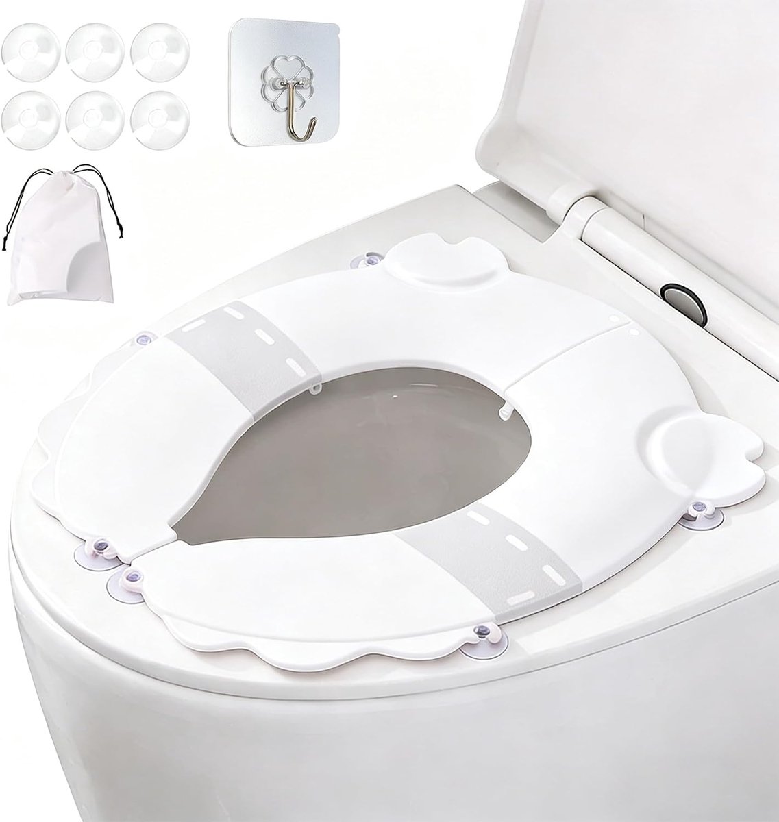Auvstar Opvouwbaar toiletzitkussen met zuignappen voor kinderen, opvouwbaar toiletzitkussen met zuignappen voor kinderen, wc-verkleiner voor peuters (zwart)