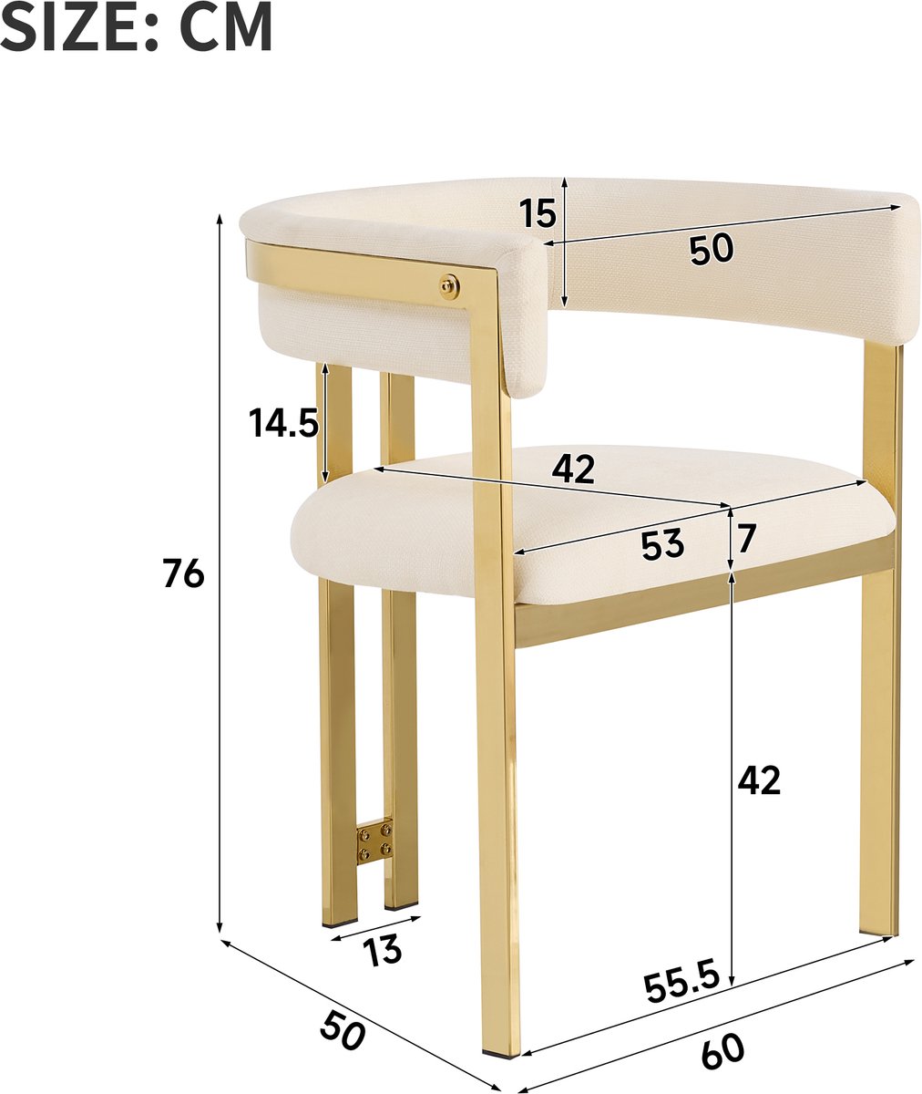 Eetkamerstoel Set Van 2 Kuipstoel Met Armleuningen En Comfortabele Chenille Bekleding Voor Woonkamer Restaurant En Café Beige Goud