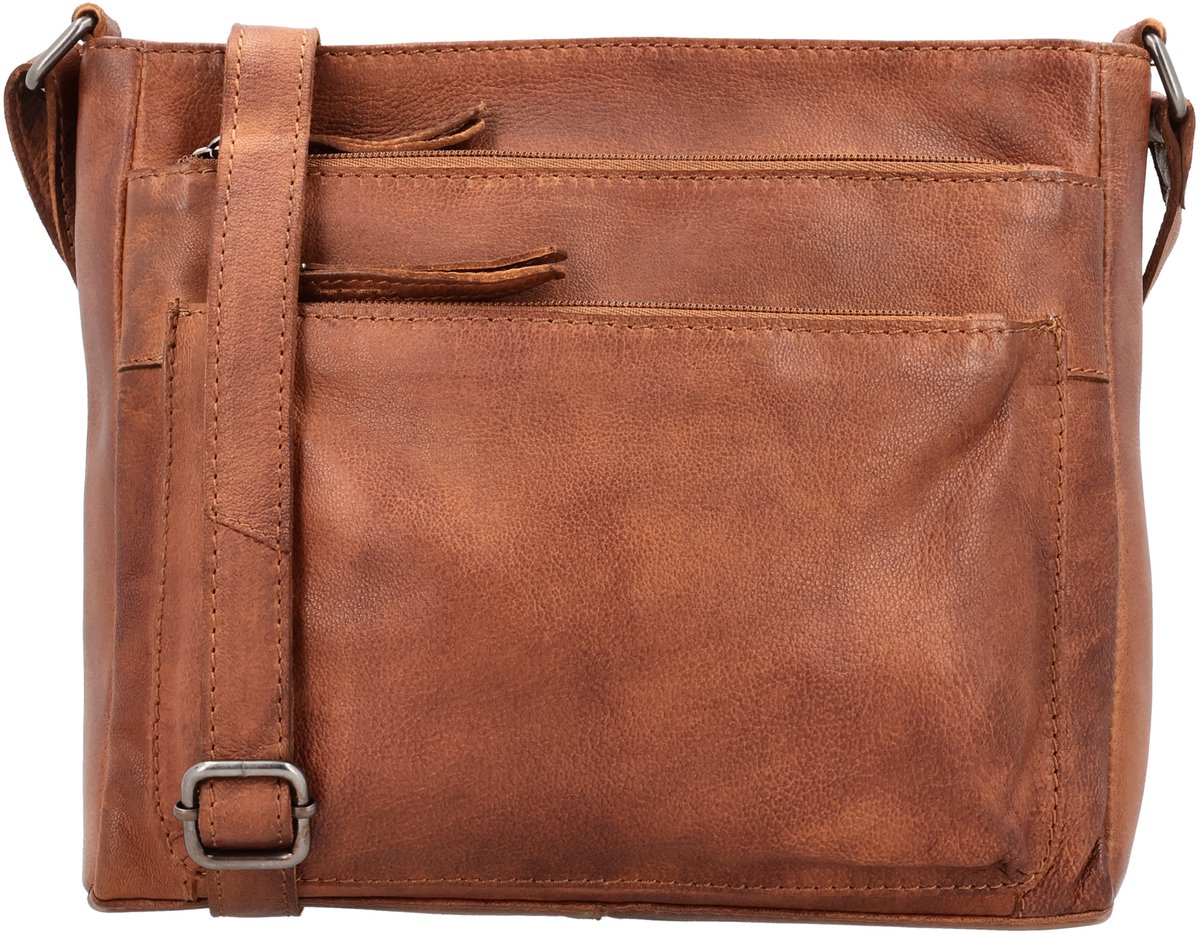 Beagles Maspalomas Crossbodytas - Leren Schoudertas - Damestas - Meerdere Ritsvakken - Telefoonvak - Verstelbare Schouderband - Leren Dames Tas - Cognac