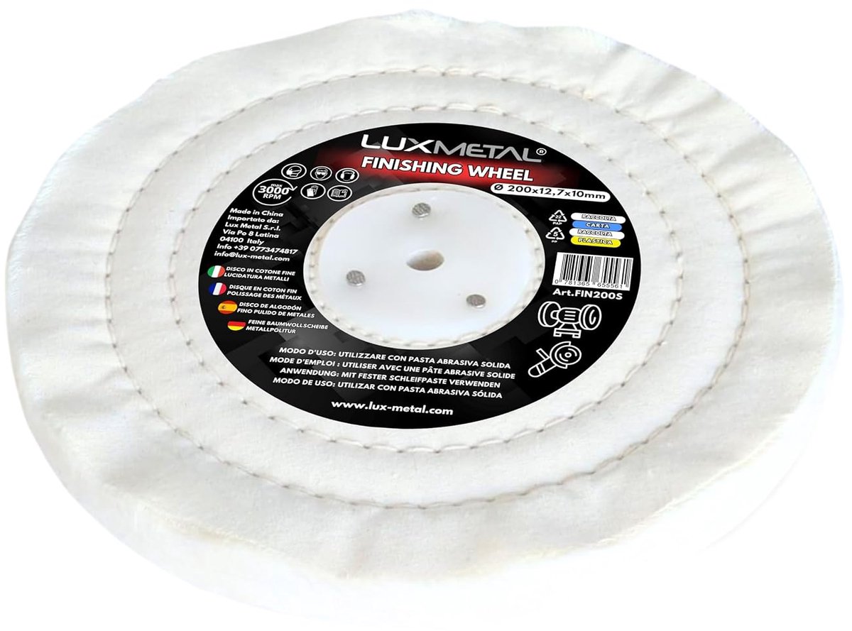 Polijstschijf katoen 200 x 12,7 x 10 mm - fijn gewatteerd - voor nauwkeurige afwerking - ShopVlot