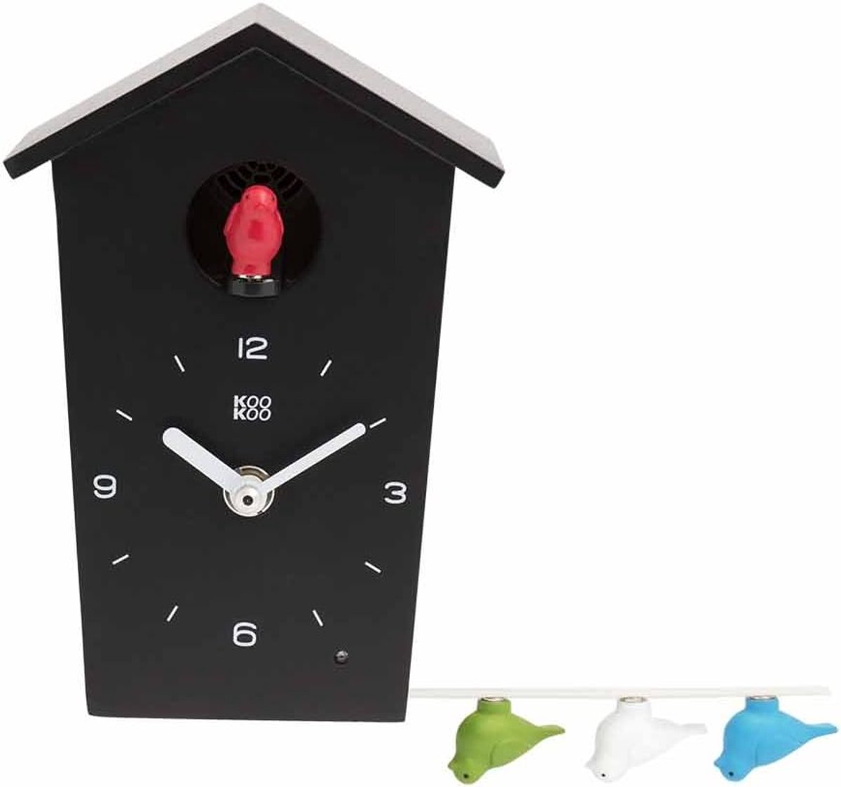 Kukuksklok Mini Zwart Klein Modern - Met 12 Natuurlijke Vogelgeluiden - Leuk Uurwerk voor Decoratie - ShopVlot
