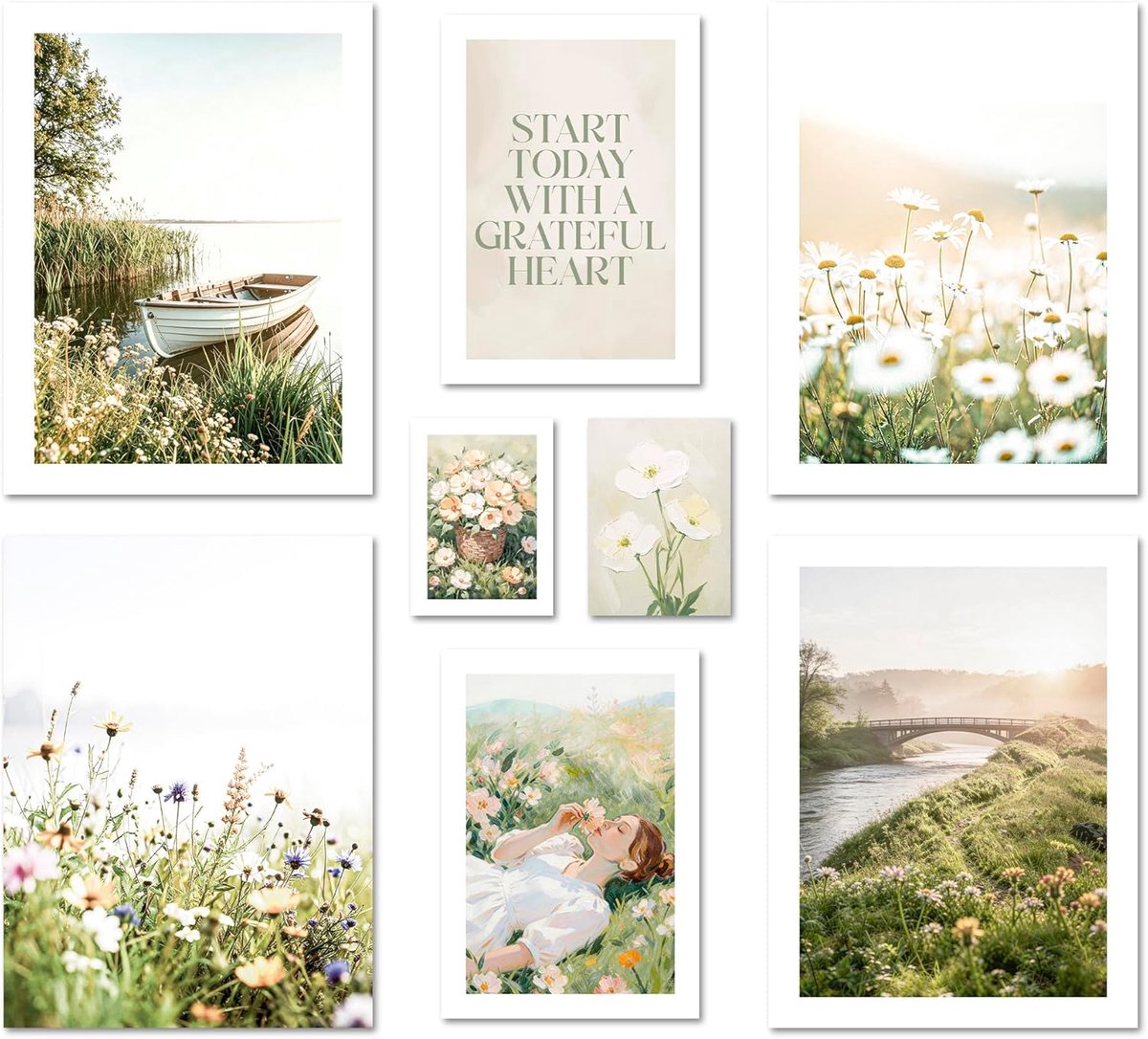 Poster set 8-delig - zomerse ochtend - vintage bloemen - moderne wanddecoratie voor woonkamer - ShopVlot