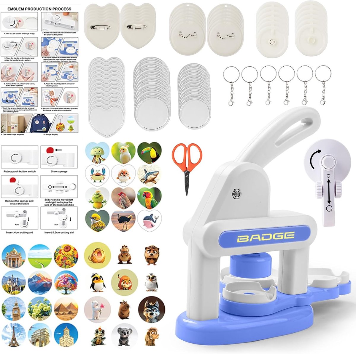 Button maker machine - installatievrije DIY button maker - blauwe badge pers - ideaal voor gepersonaliseerde cadeaus - ShopVlot
