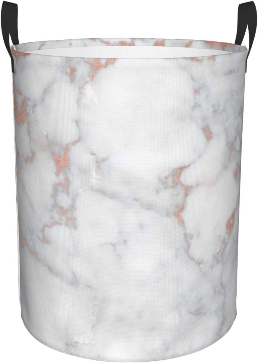 Wasmand Rond Kledingmand Opvouwbaar Kleding Opbergen Waterdicht Oxford Doek S Maat 16.5x13.8 Wit Marmer