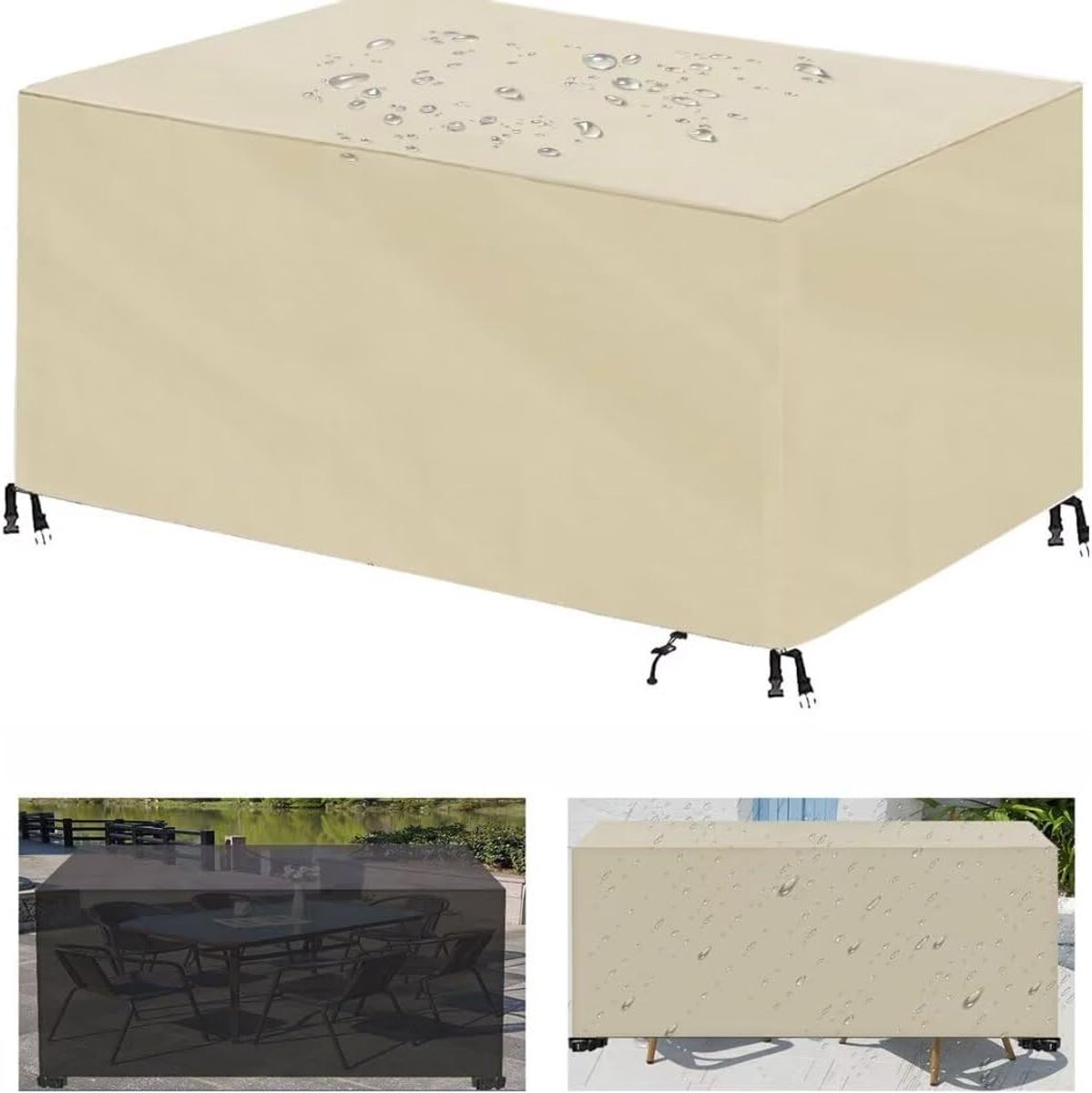 Tuinmeubelhoes, rechthoekige waterdichte beschermer, UV-bestendig, 420D Oxford-stof, stofdicht, tuinstoelhoes, beige, 60 x 60 x 60 cm, ideaal voor terrasmeubels