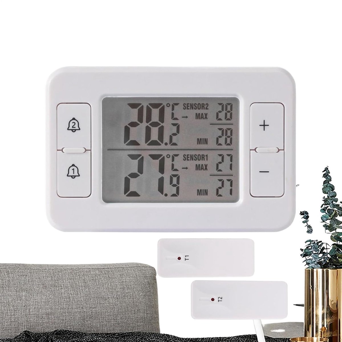 Temperatuur Monitor - Koelkast Meter - Voedsel Bewaren - Draadloos Alarm - 9.5x6.2x2cm - Veelkleurig