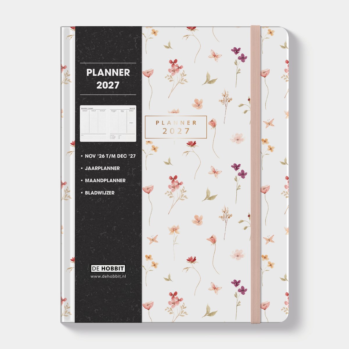 Hobbit - Weekplanner 2027 - ±A4 (26,5 x 20,4 cm) - 1 week over 2 pagina's - Harde Kaft - Aquarel Bloemetjes