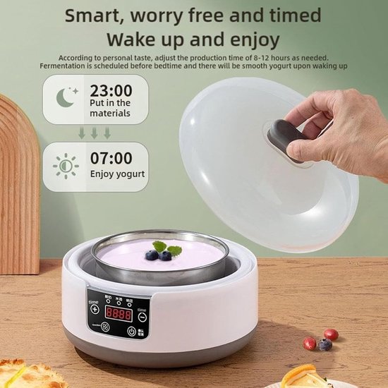 Yoghurtmaker - Dessertapparaat - Zelf Yoghurt Maken - Instelbare Tijd Temperatuur - 21.6 x 21.6 x 15.5 cm - Wit — afbeelding 3