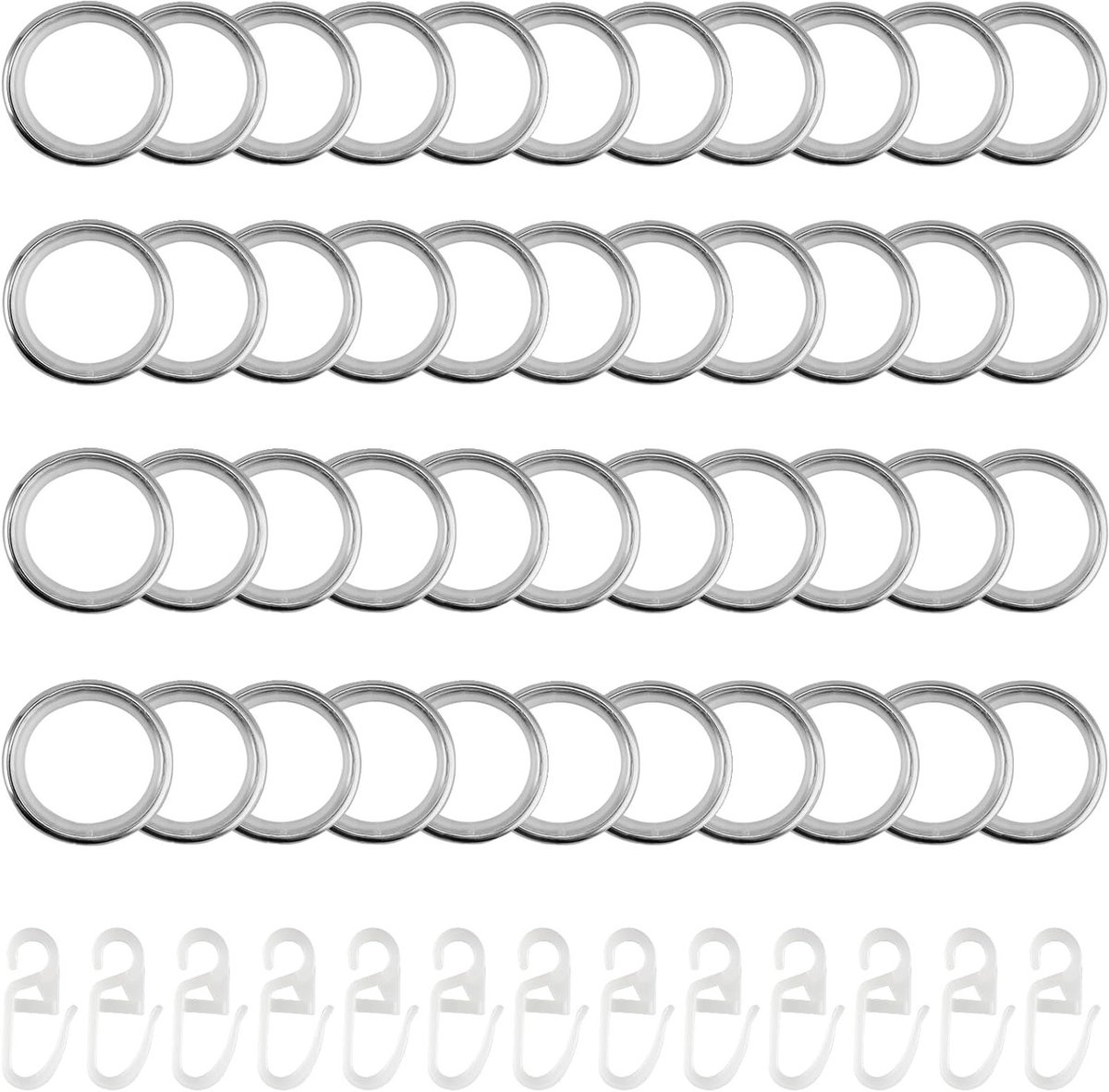 Set van 40 metalen gordijnringen van 30mm met haken, ideaal voor gordijnen, douchegordijnen en raamrails, zilveren kleur met clips
