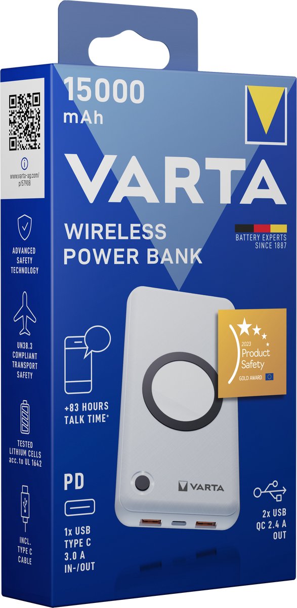 VARTA Wireless Power Bank 15000mAh Draadloos USB-C PD - afbeelding 2