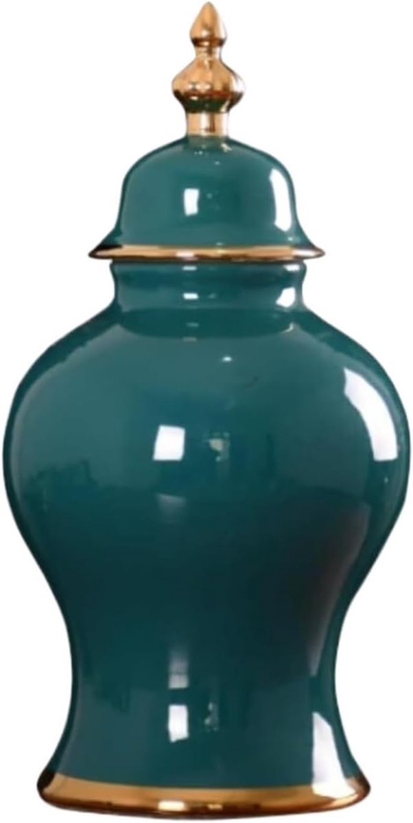 Gemberpot Keramiek - Decoratieve Vaas - Interieur Verfraaien - Vintage Landelijke Stijl - 20 x 38cm - Groen Goud