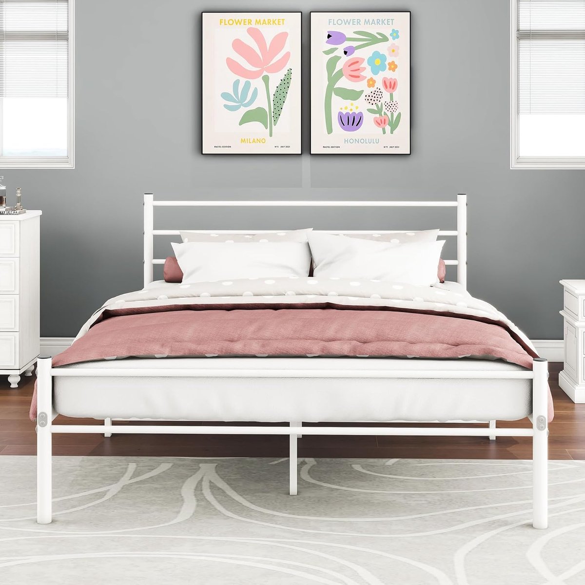 Metalen bedframe - Tweepersoonsbed logeerbed - Slaapkamer inrichten - Met hoofdeinde - 120