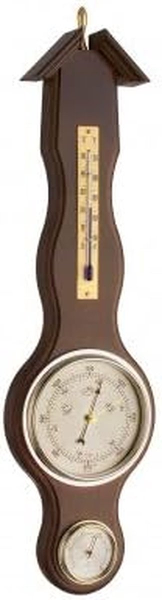 Weerstation Hout - Weerindicator Buiten - Weersvoorspelling Thuis - Natuurlijke Materialen - 46 cm Hoog - Walnoot Goud